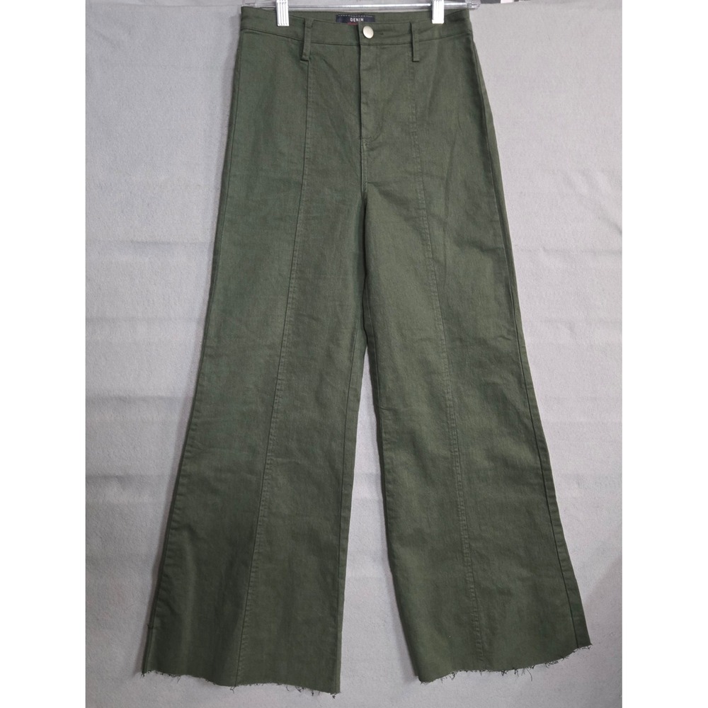 Olive Green Wide Leg High Rise Flying Tomato Seam Front Denim Pants IP 7115-JF S